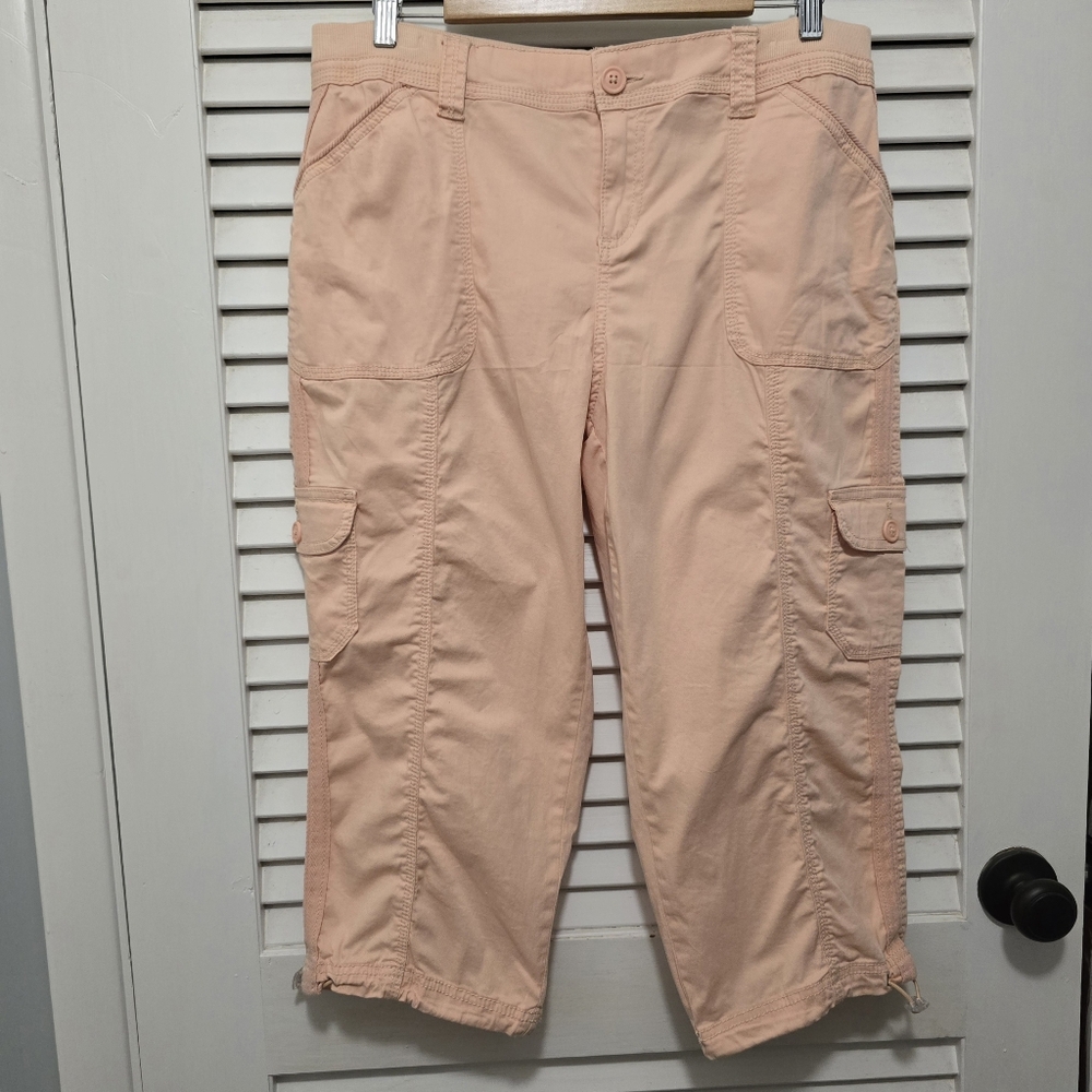 Style & Co. Women's Cargo Capri Pants 14P Peach Sherbet Summer NWT Cottagecore